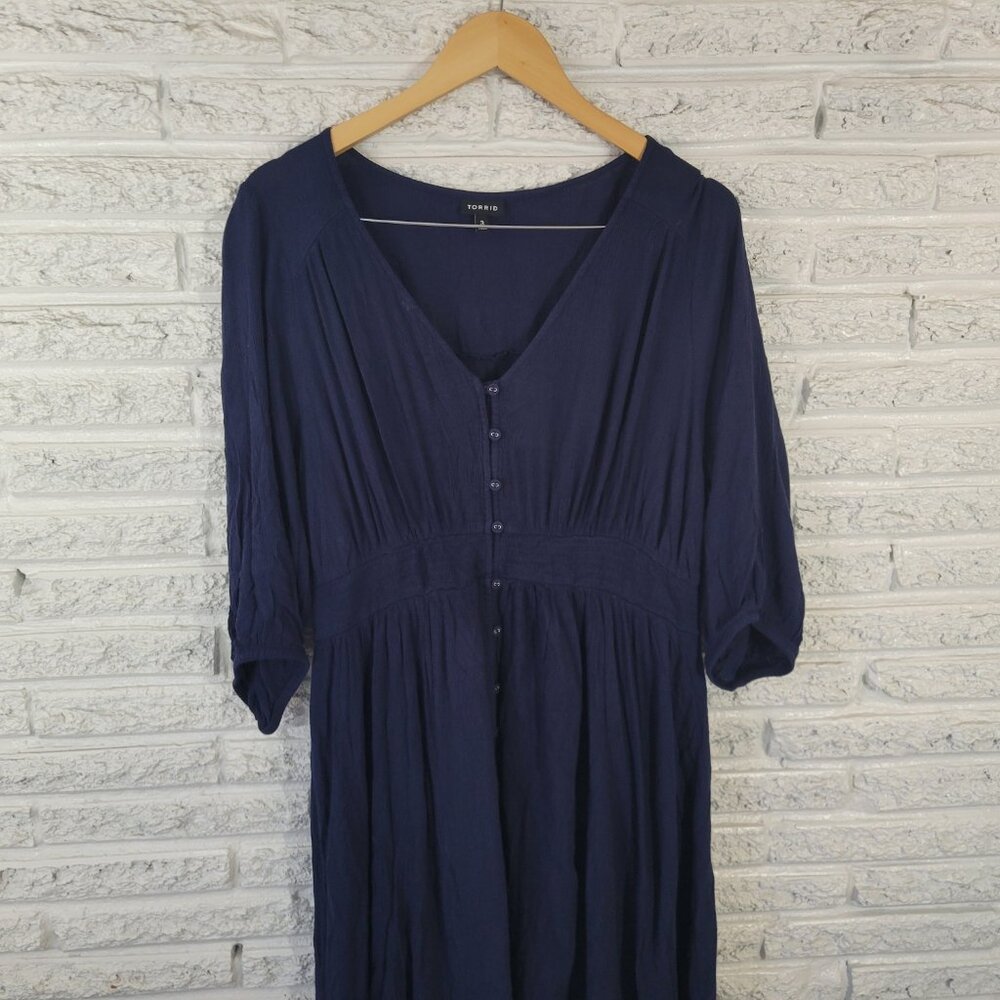 Torrid Dress 3X Plus Size Blue V-Neck 3/4 Sleeve High-Low Lined Stretch SWE169E - Picture 4 of 12